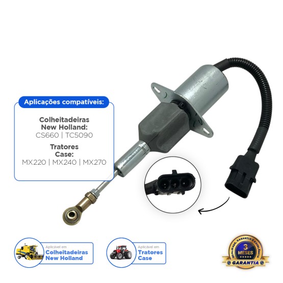 Solenoide De Parada 12v Aplicável Colheitadeira New Holland TC5090 - 87420950