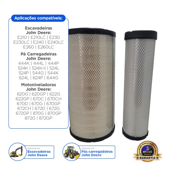 Kit Do Filtro De Ar Primario / Secundario Aplicável John Deere - AT178516/17