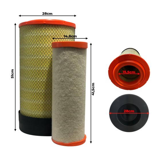 Kit Filtros de Ar Interno/Externo Aplicável Trator New Holland - 87636412 / 84465108 