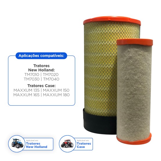 Kit Filtros de Ar Interno/Externo Aplicável Trator New Holland - 87636412 / 84465108 