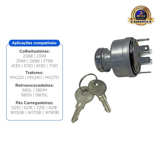 Chave de Partida Ignição Aplicável Máquinas Case - 282775A1
