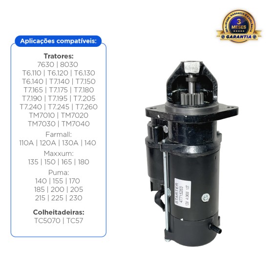 Motor De Partida 12v Aplicável New Holland e Case - 47715263