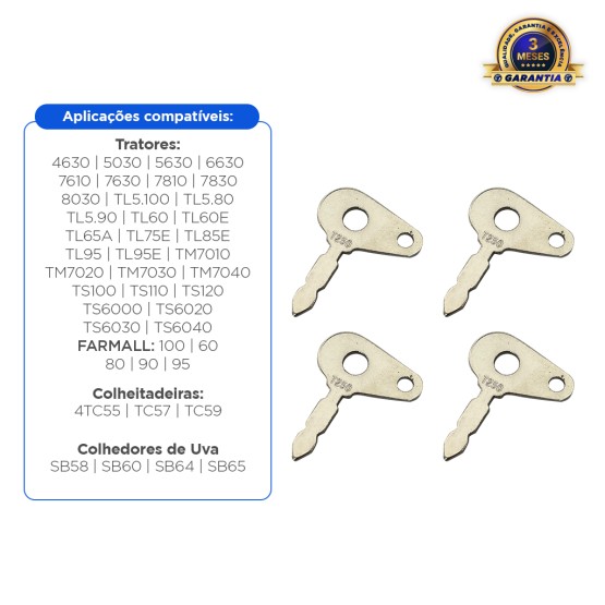 Kit 04 Chaves Ignição Aplicável Trator New Holland Case - 47725842