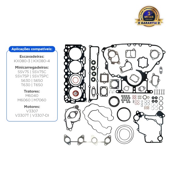 Jogo De Junta Motor Kubota V3307 Aplicável Máquinas Bobcat - 7008510