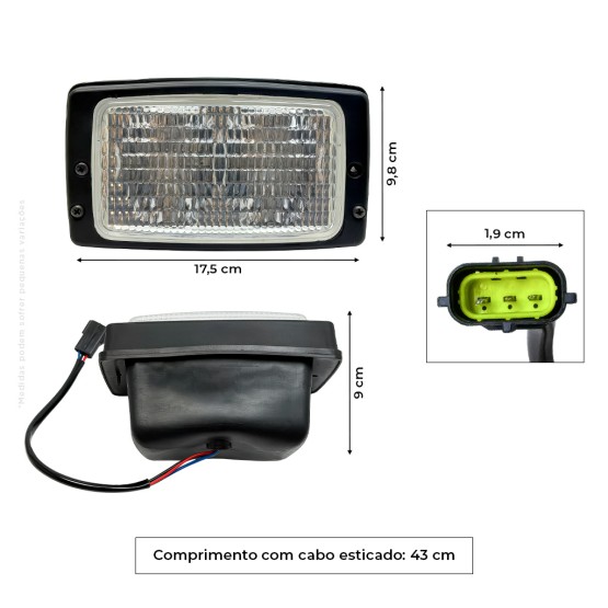 Farol Dianteiro De Trabalho Duplo Aplicável Retroescavadeira JCB - 70042300