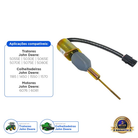Solenoide De Parada 12v Aplicável Colheitadeira / Trator John Deere - RE53507
