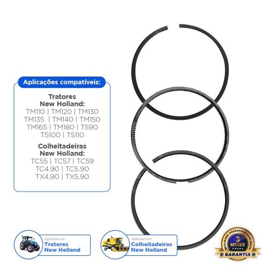 Jogo Anéis Pistão Motor Aplicável New Holland - 87801086